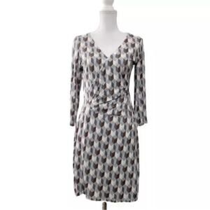 NEW Tyler Boe Dress Womens Small Faux Wrap Geometric Print Stretch Multicolor
